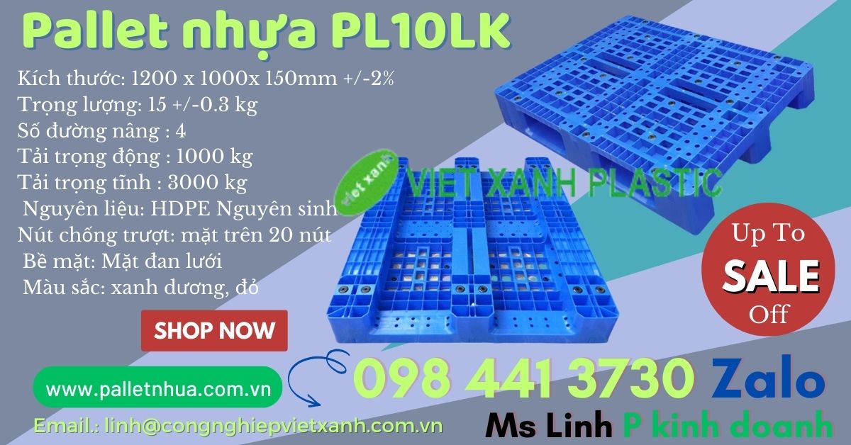 Pallet nhựa màu xanh 1200x1000x150mm 12kg